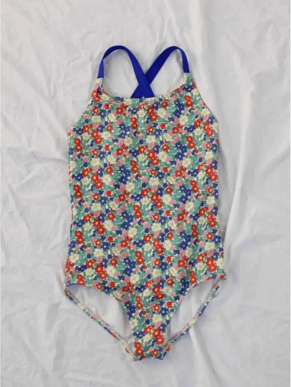 Mini Boden cross-back printed floral one piece swimsuit Size 8-9 years